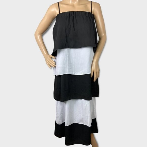 NWT Show Me Your Mumu Tiered Ruffle Maxi Dress Colorblock Black White Size Small - Picture 3 of 11